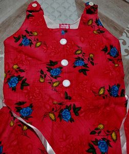 Red Floral Print Sleeveless Dress Size-32