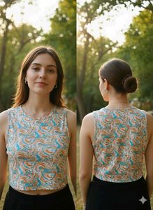 Patterned Sleeveless Crop Top