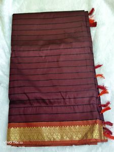 Maroon Striped Saree with Blouse