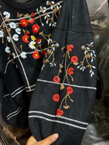 Korean trendy Floral Embroidered swater