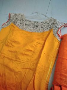 Yellow Kurta Set with Orange Dupatta