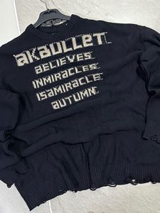 Distressed Oversized Black Knit Sweater