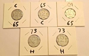 Set Of 5 Rare Two Paise Coins For Sale
