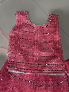 Sparkling Pink Tiered Mirror Work Skirt
