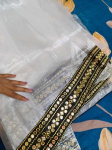 Elegant White Net Saree