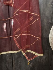 Maroon Dupatta with Gold Stripes