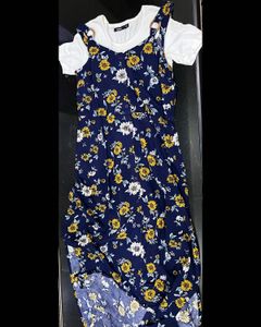 Floral Print Midi Dress with White Tee