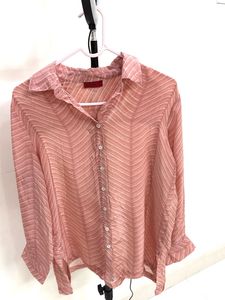 Chic Sheer Chevron Print Button-Up Shirt
