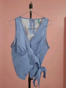 Blue Striped Wrap Top