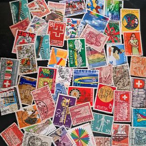 50 vintage HELVETIA Switzerland stamps