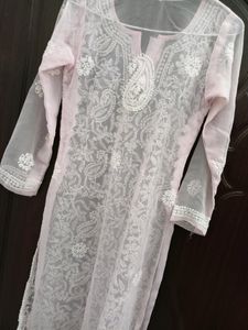 Lucknowi Handwork Chickankari Baby Pink Kurta