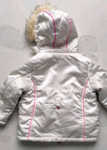 Girls' White Puffer Jacket with Pink Trim