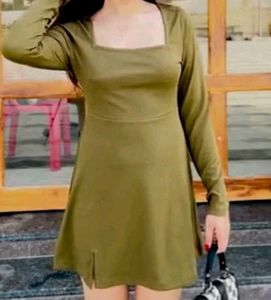 Mini Ribbed A-Line Full Sleeves Dress