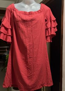 Red Ruffle Sleeve Mini Dress