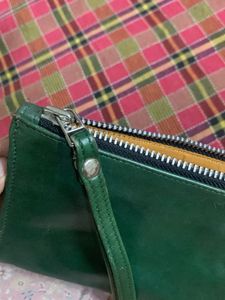 Vintage Emerald Green Genuine Leather  Zip wallet