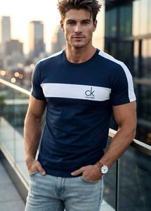 Calvin Klein Navy & White Striped T-Shirt