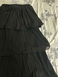 Tiered Black Midi Skirt