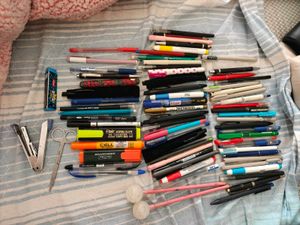 70 Assorted Pens, Highlighters & Stapler