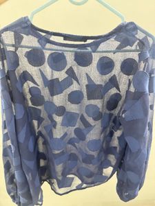 Sheer Blue Geometric Pattern Top