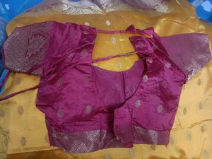 Yellow saree with red blouse