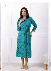 Green Leaf Print Shirt Dress