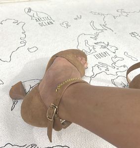 Monrow Tan-nude Suede Chain Heels
