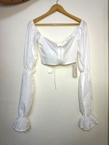 White Off-Shoulder Puff Sleeve Crop Top