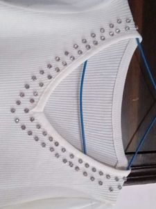 Elegant White V-Neck Studded Top