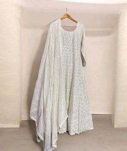 White Anarkali Gown with Dupatta