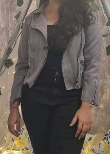 Gray Suede Moto Jacket