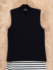 Sleek Black Sleeveless Mock Neck Top