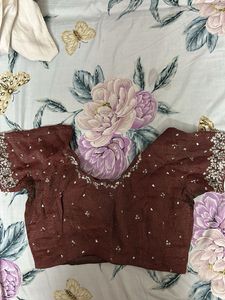 Embellished Maroon Chiffon Saree