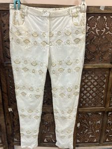 White Lace Detailed Trousers