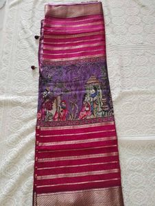 Vibrant Pink Saree with Traditional Art  Mysore vi
