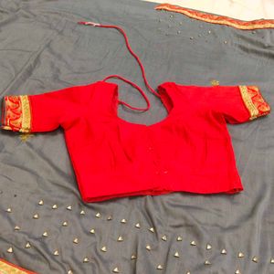 Designer Grey Saree with Red &amp; Gold Border