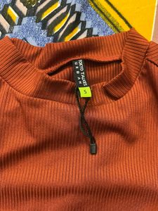 Rust Ribbed Midi Dress