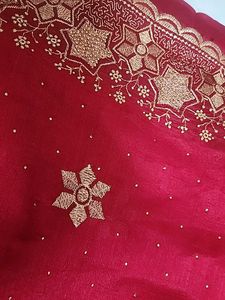 Elegant Red &amp; Gold Embroidered Saree