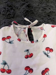 Cute Cherry Print Long Sleeve Pure Cotton Dress