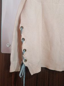 Cream Lace-Up Sweater