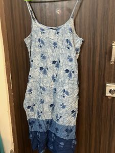 Light Blue Floral Spaghetti Strap Dress