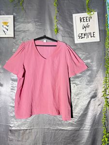 Pink V-Neck Puff Sleeve Top