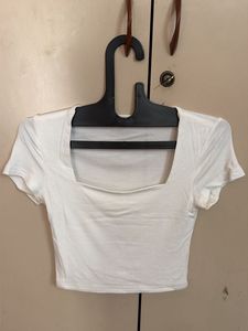 White Square Neck Crop Top