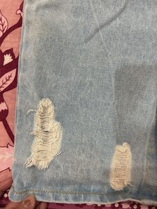Light Wash Ripped Denim Skirt