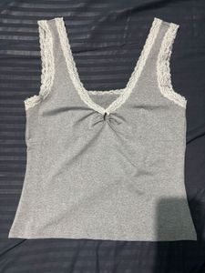 Savana Grey Lace Trim V-Neck Tank Top