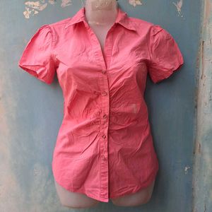 Pink Button-Up Short Sleeve Top