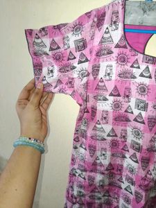 Pink Printed Cotton Kurta+ dupatta set