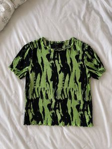 ONLY Green &amp; Black Printed Ribbed Top