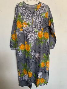 Grey Kurta with Yellow Floral Print