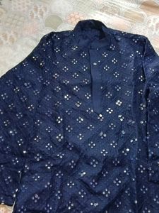Men's Navy Blue Embellished Kurta
