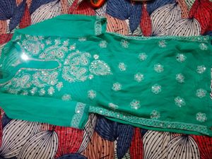 Elegant Green Dress Material with Embroidery